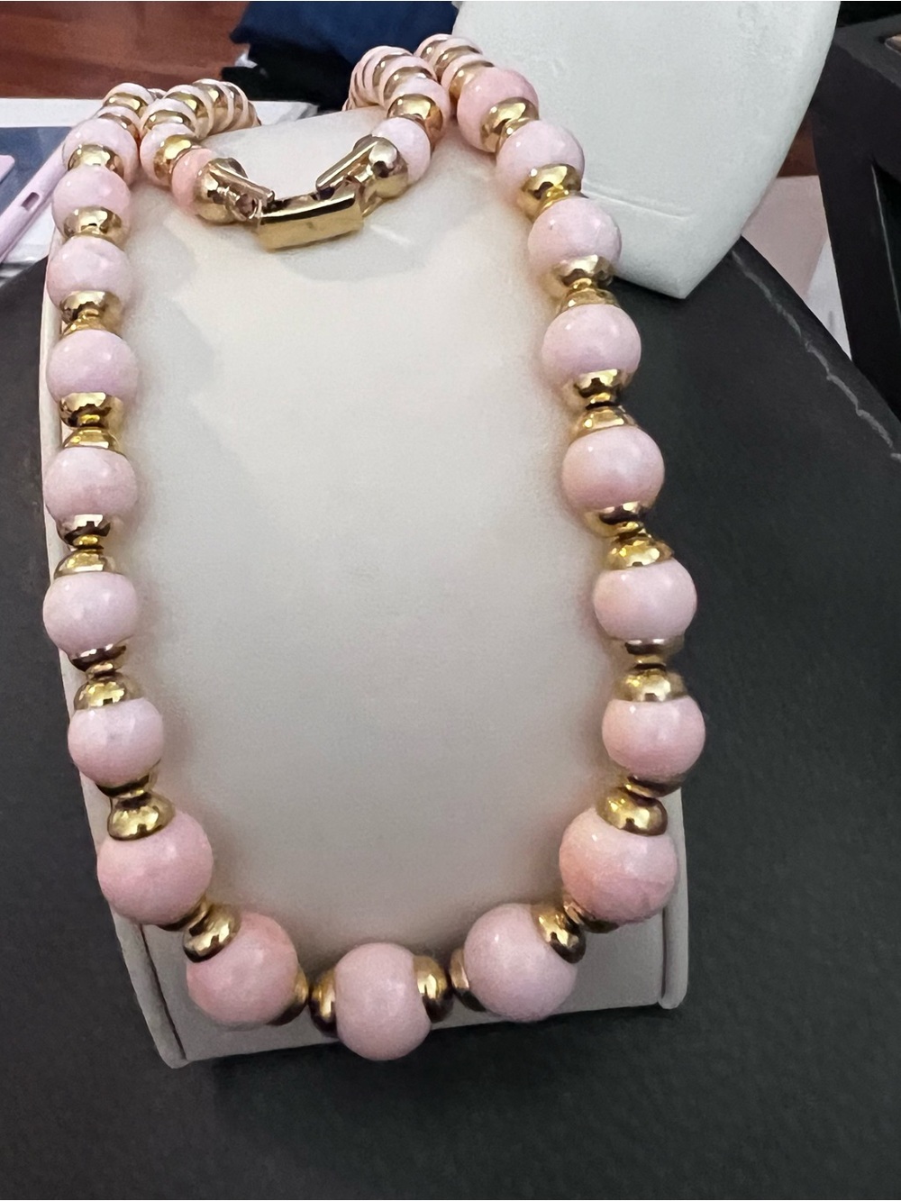 Avon Pink Bead Necklace with Gold-Tone Spacers